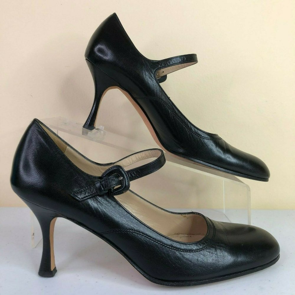 Isaac Mizrahi Black Leather Mary Jane Pumps Heels